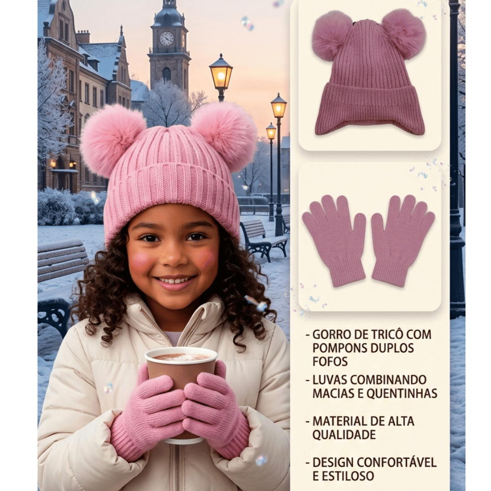 Kit Touca e Luvas Infantil 4 a 8 anos Inverno Frio Criança Escola Viagem Férias Quentinho Kit Touca e Luvas Infantil 4 a 8 anos Inverno Frio Criança Escola Viagem Férias Quentinho