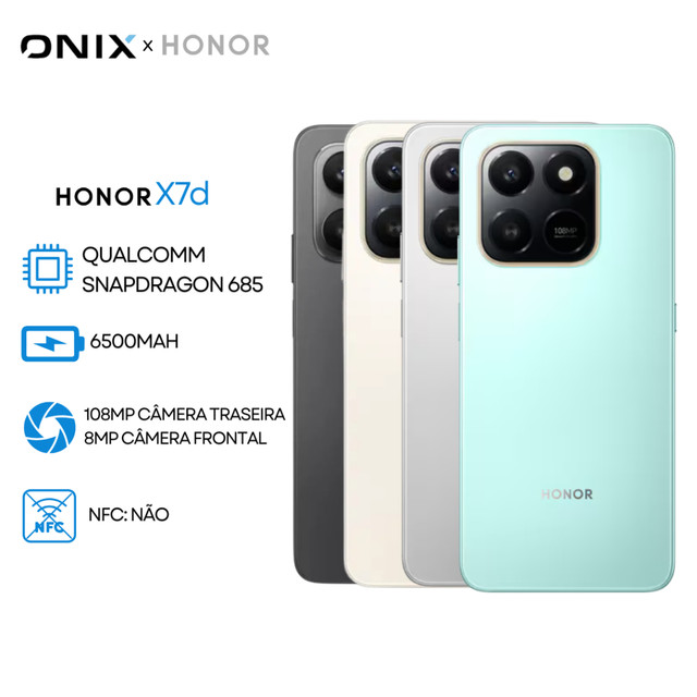 HONOR X7d 4G, Versão Global, 256GB / 8GB RAM, Processador Qualcomm Snapdragon 685, Câmera 108MP, Bateria 6500mAh