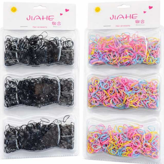 Kit 1.000 Liguinhas Pretas e coloridas Silicone Elástico Para Cabelo Infantil Tranças