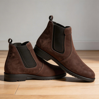 Botina Masculina Camurça Marrom Tipo Chelsea – Bota Social Casual Confortável Antiderrapante