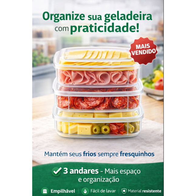 Porta frios empilhável Organizador de Geladeira