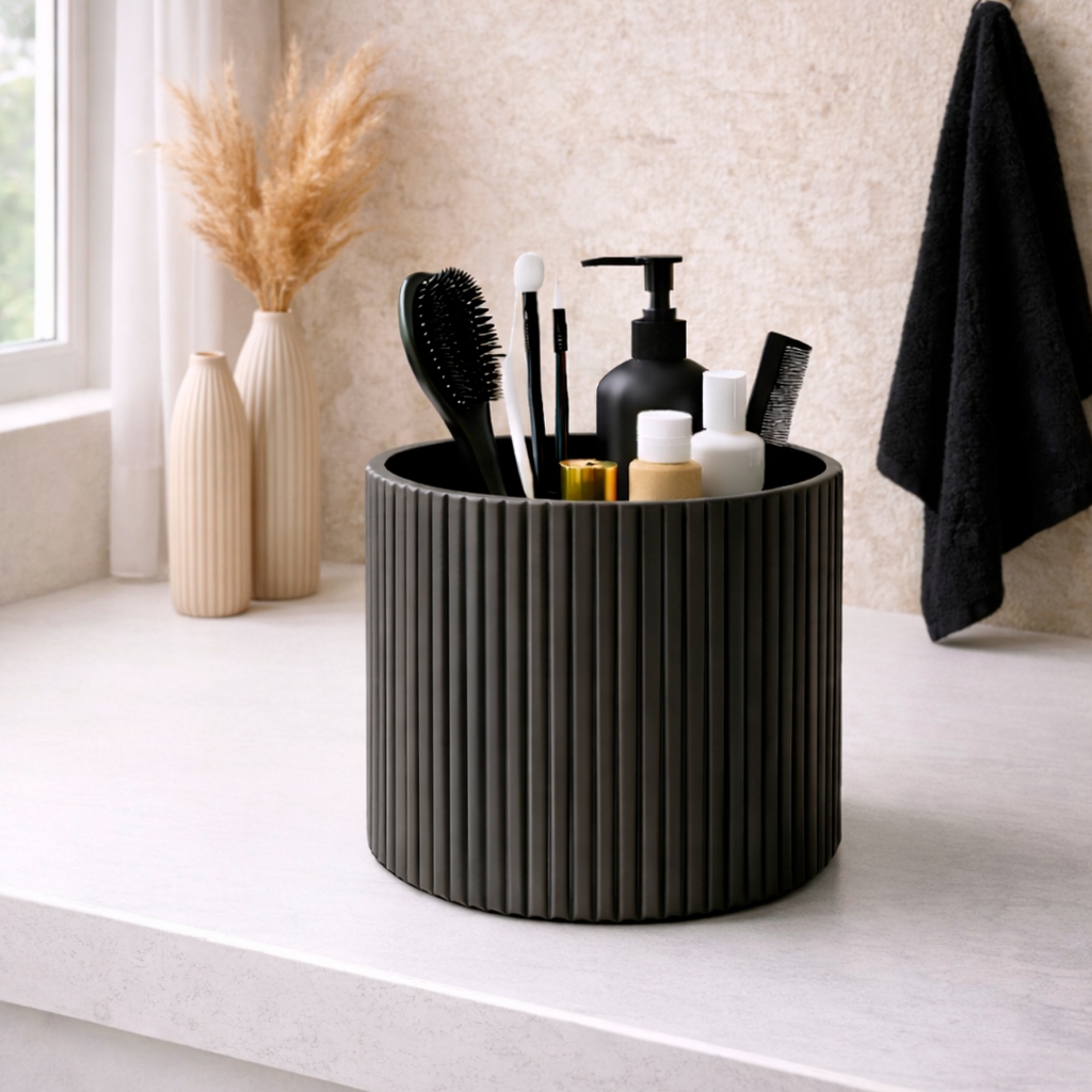Organizador de Banheiro Luxo Canelado Cilíndrico para Bancada e Pia