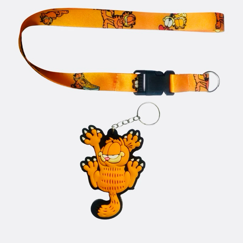 Kit Garfield Cordão Tirante + Chaveiro Emborrachado