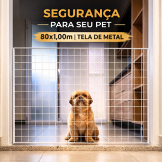 Portão Pet 80cmx1,00metro Tela de Metal Segurança e Proteção Limitador de Acesso em Oferta na Shopee