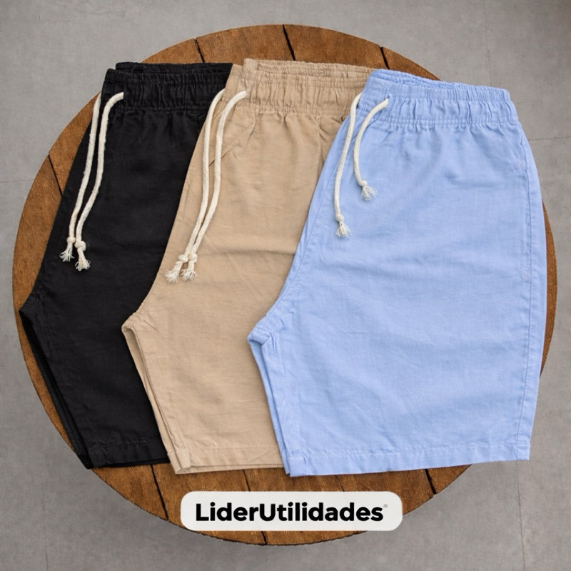 kit 3 Shorts linho Mauricinho sarja  casual Moda Praia Envio Imediato. em Oferta na Shopee