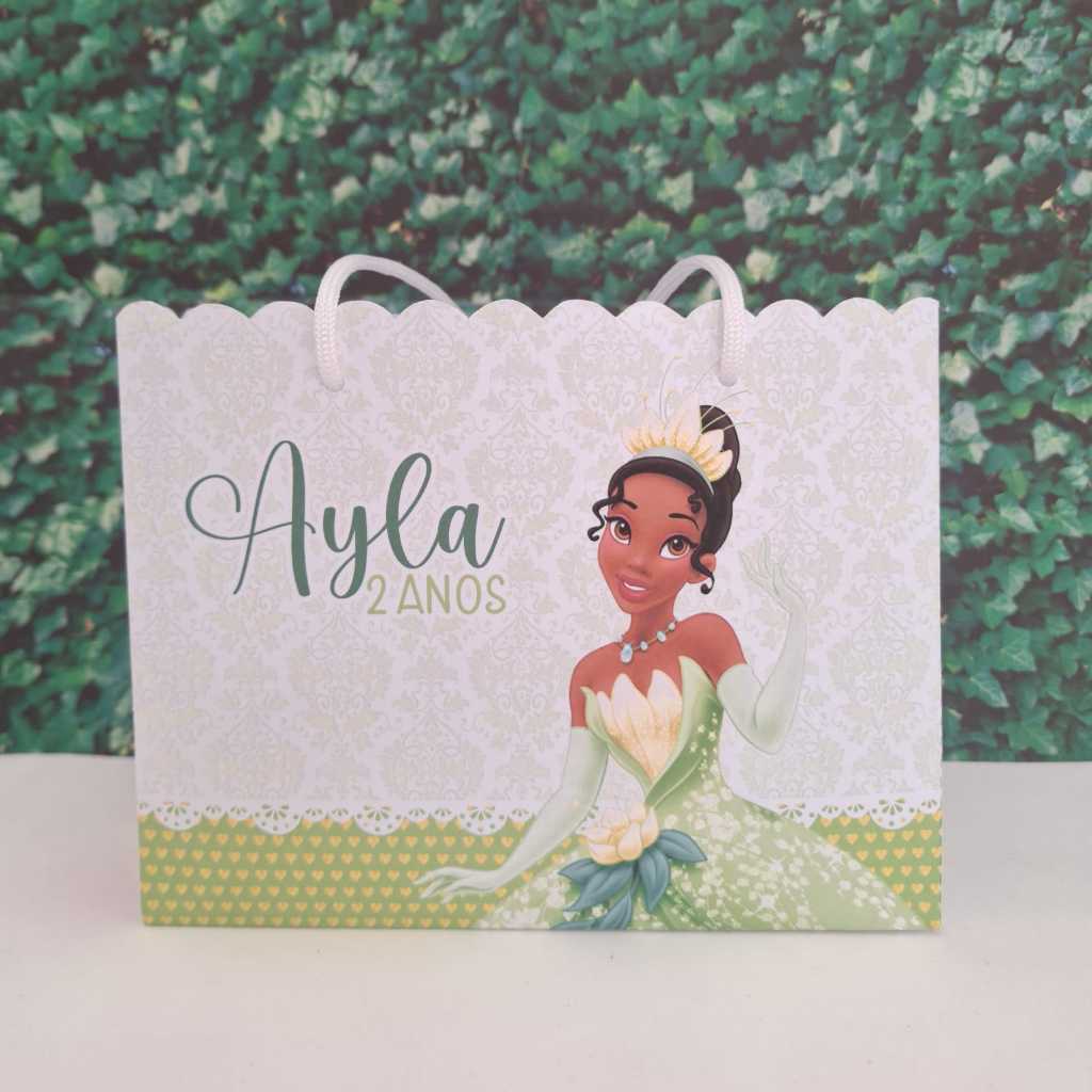 Tiana A Princesa e o Sapo Sacolinha Personalizada Lembrancinha Nome e Idade (Pegue e Monte)
