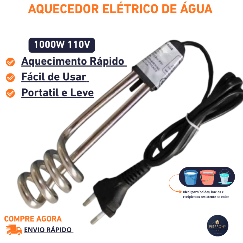 Aquecedor Elétrico de Água - Portátil com Aquecimento Rápido 1000w - 127v