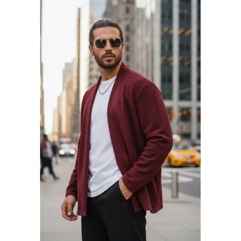 Blazer Cardigan Masculino Casual Sued Camurça Luxo | Moda Inverno