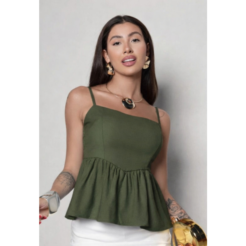 Blusa Blusinha BIANCA Cropped Elástico com Babado Soltinha Moda Gringa Tendência Verão em Oferta na Shopee