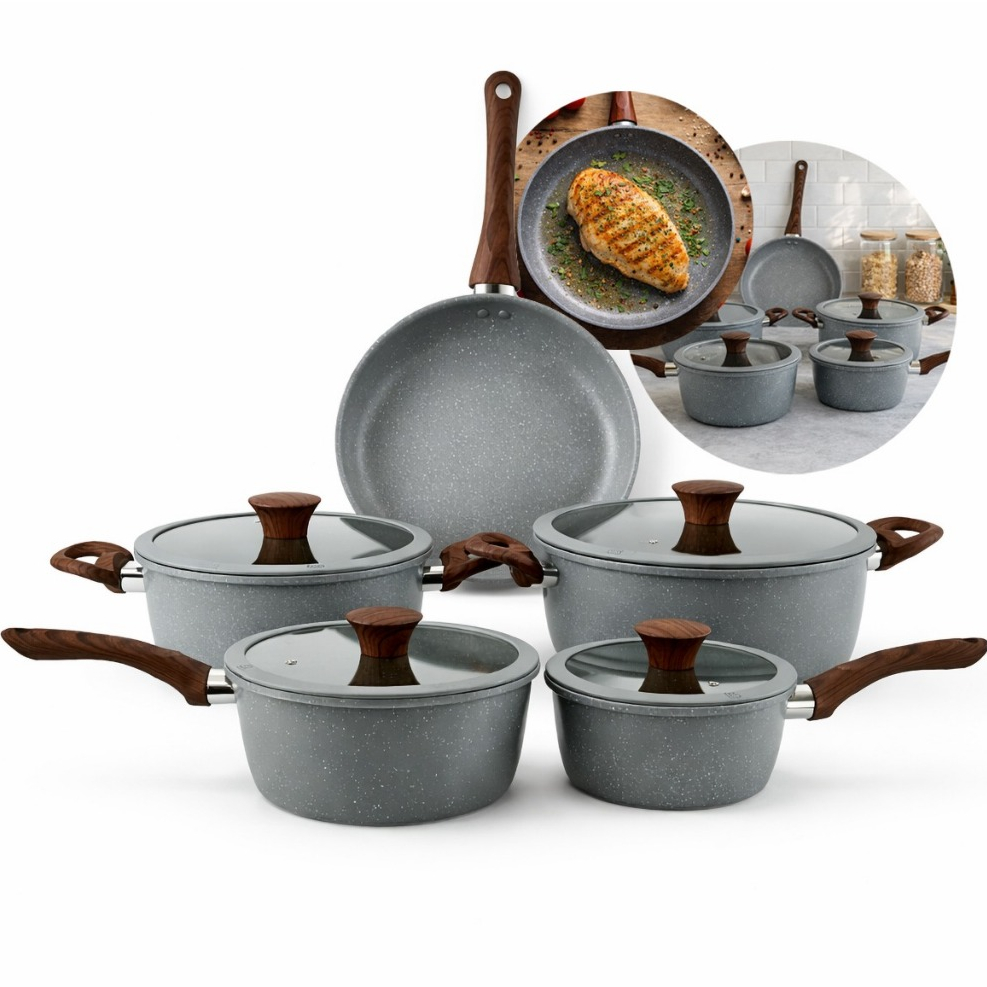 Imagem Jogo Conjunto de Panelas 5 Peças com Fundo de Indução Revestimento Cerâmico Antiaderente