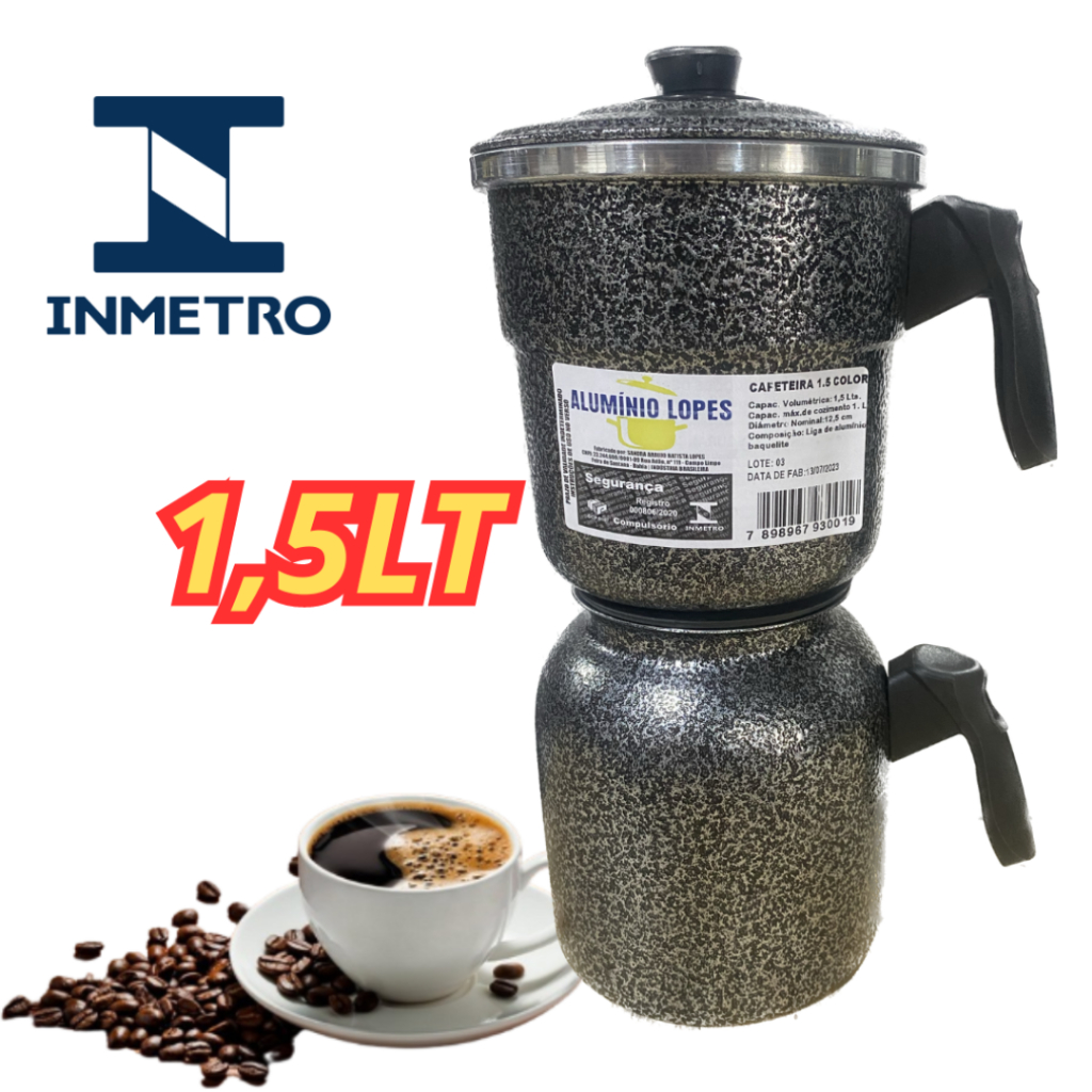 Cafeteira Grande 1,5 LTS Alumínio Craquelado (Certificada INMETRO)