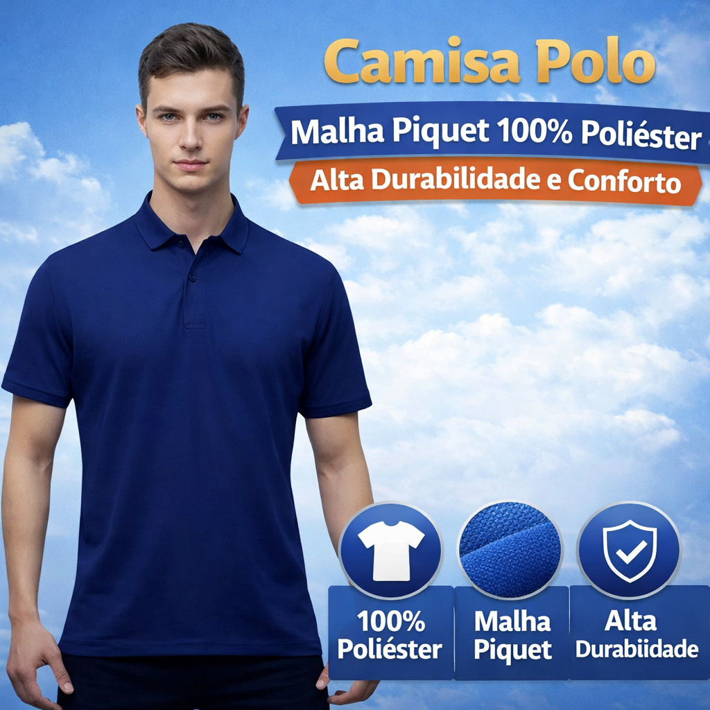 Camisa Polo - Malha Piquet 100% Poliéster | Alta Durabilidade e Conforto em Oferta na Shopee