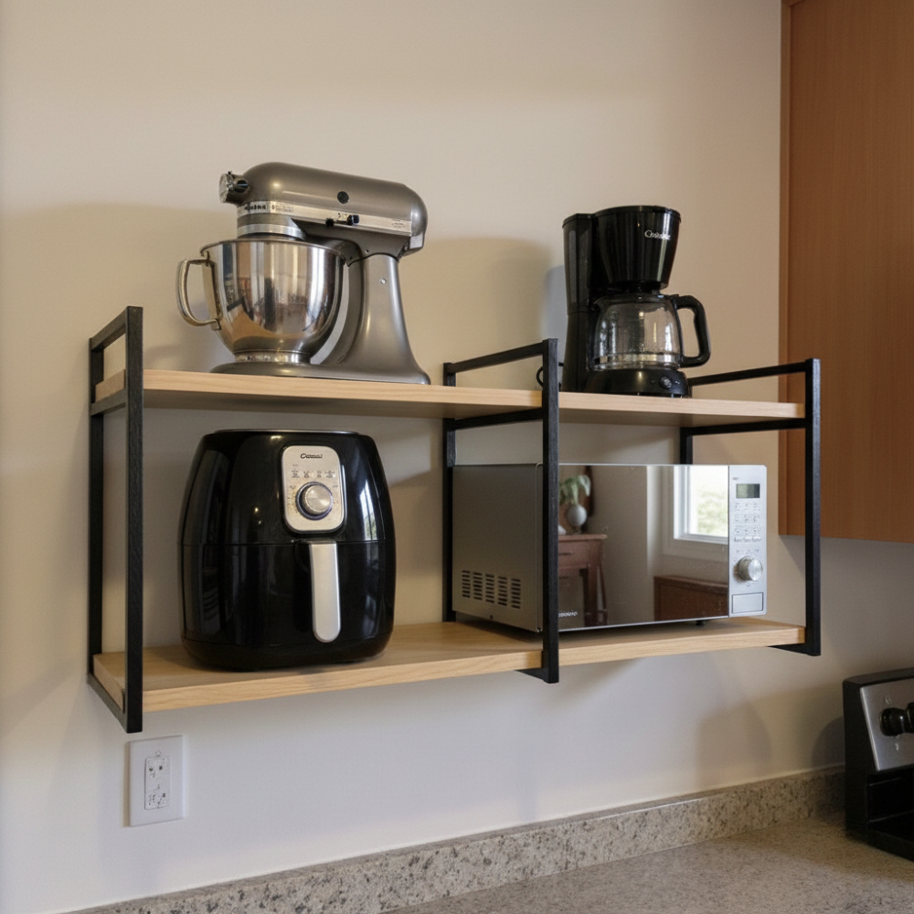 Suporte microondas forno eletrico impressora prateleira de parede nicho multiuso em Oferta na Shopee