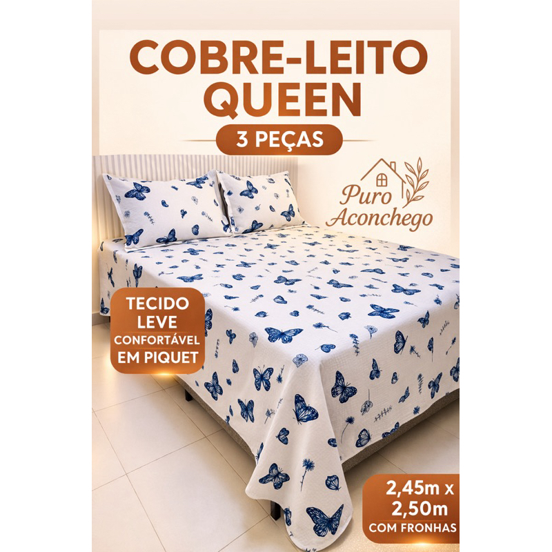 kit Colcha Cobre Leito Piquet Queen com fronha- 3pçs