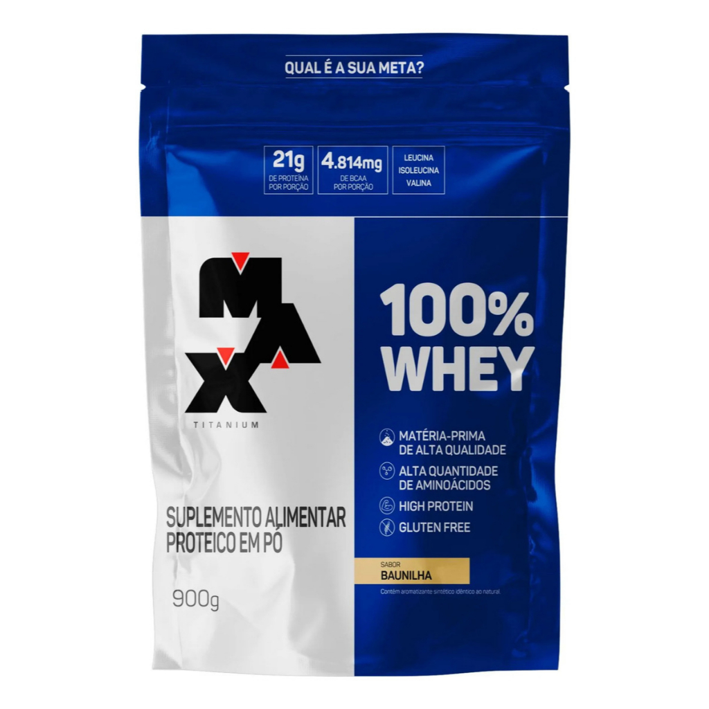 100% Whey Protein Max Titanium 900g Baunilha Refil Baunilha