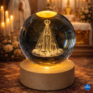 Luminária Mesa de Aparecida Bola Cristal 3d Base Madeira Decoração Católico Religioso em Oferta na Shopee
