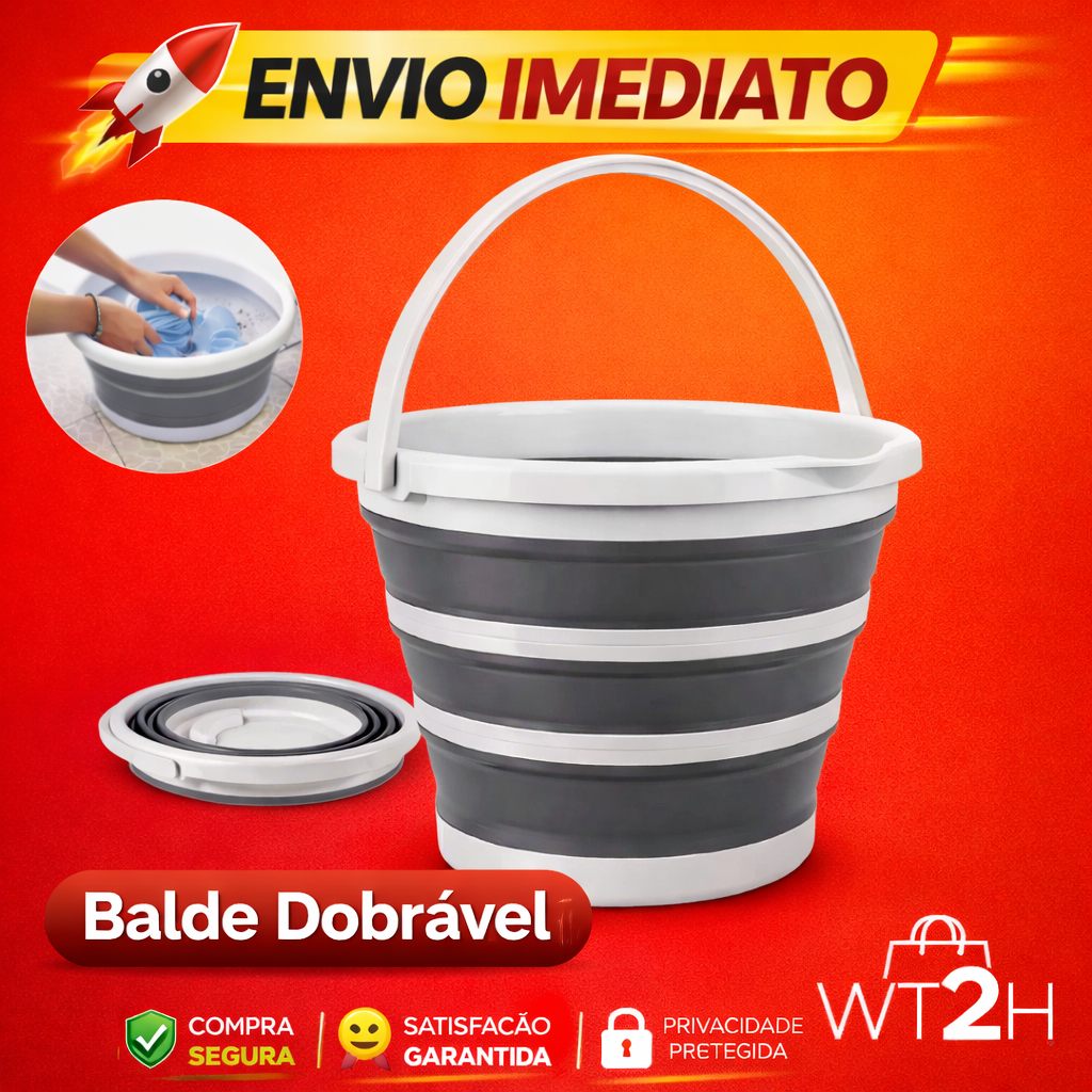 Balde Retrátil Moderno 10 Litros Premium Cinza Fácil de Guardar Alça e Gancho de Parede Dobrável