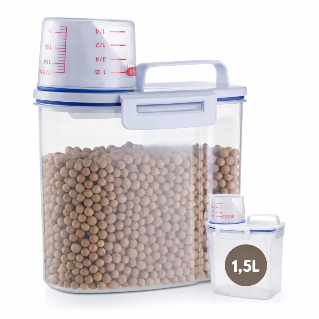Pote Hermético Com Medidor Organizador De Alimentos Mantimentos Arroz Grãos Cerais