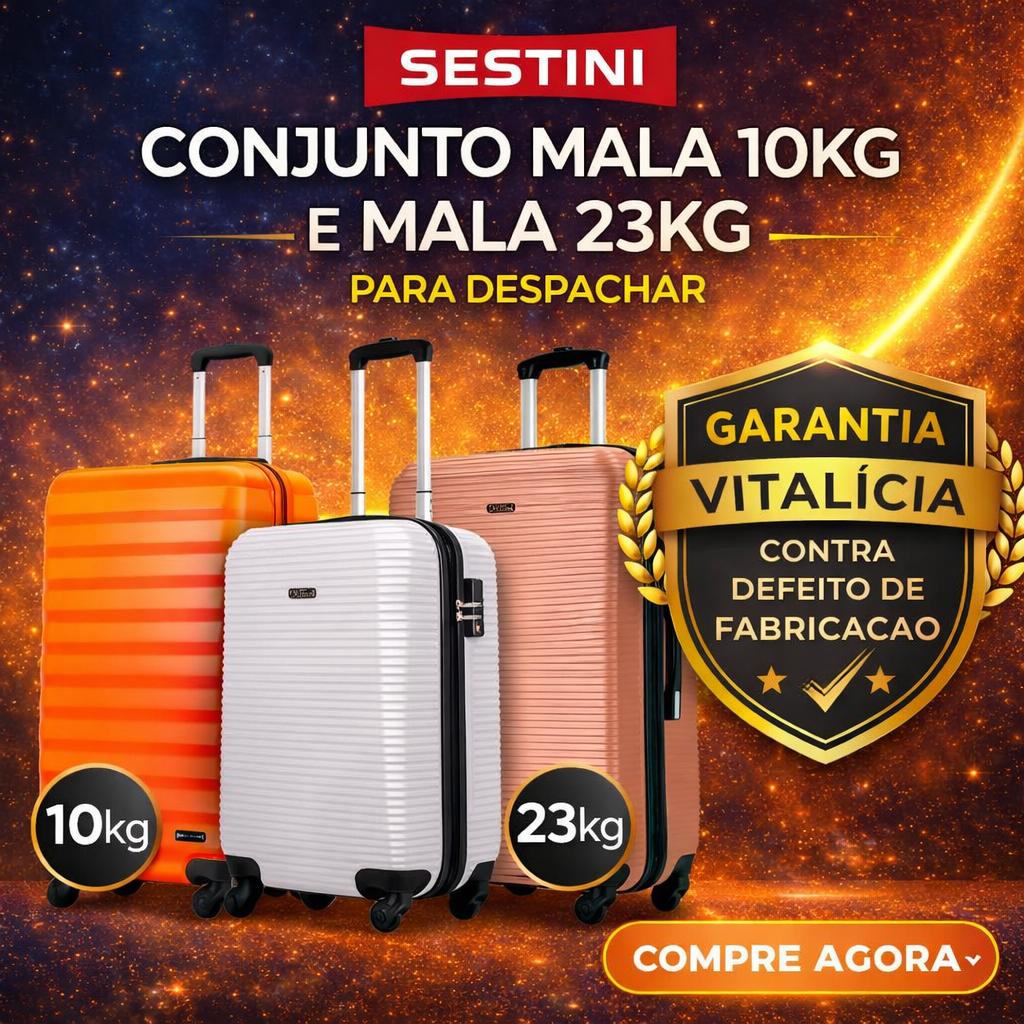 Mala de Viagem 10kg + Mala de Viagem 23kg, Original SESTINI c/ Garantia Vitalícia, Super Resistentes