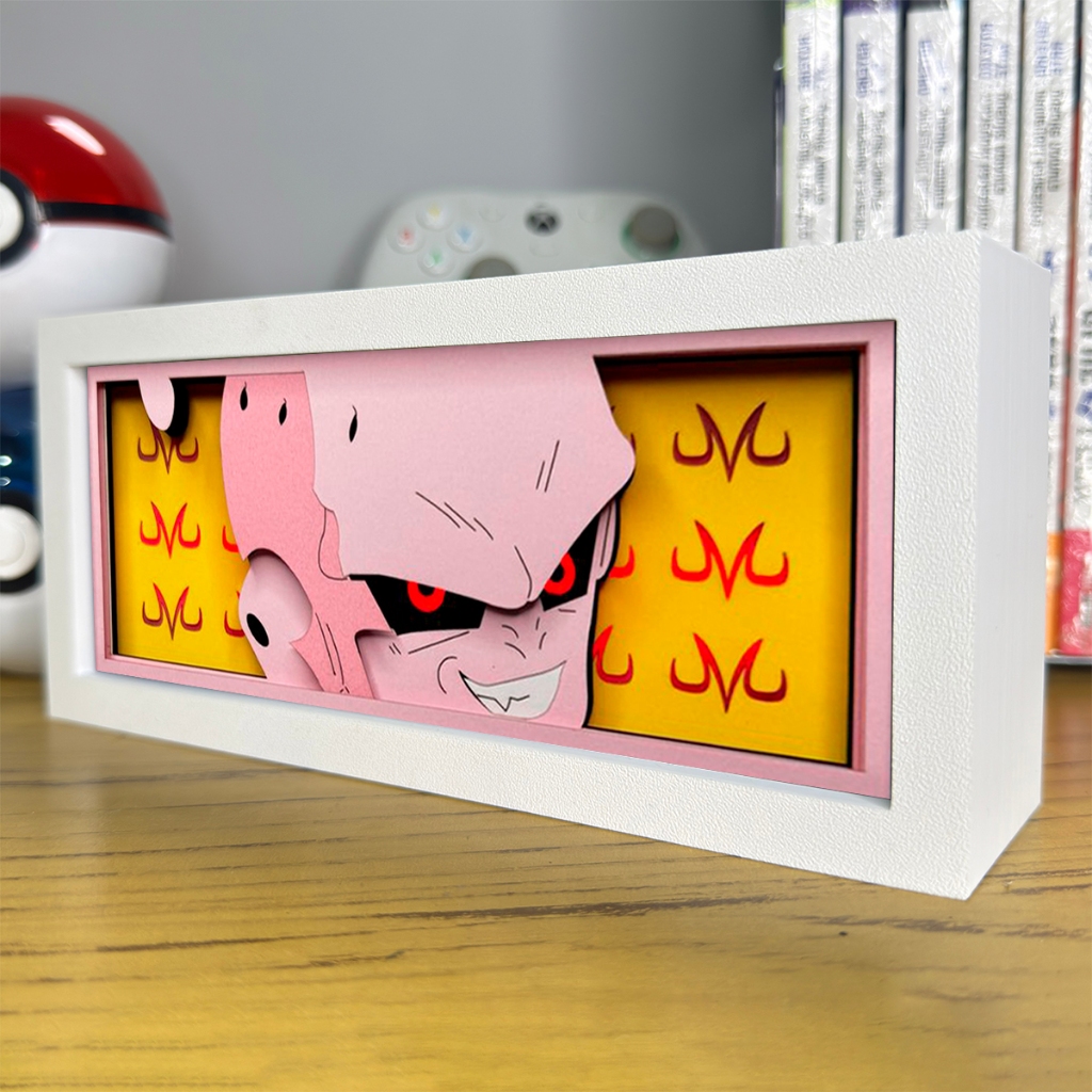 Luminária Lightbox Anime 3D LED Decoração de Mesa PC Gamer Dragon Ball Majin Boo Kid Boo