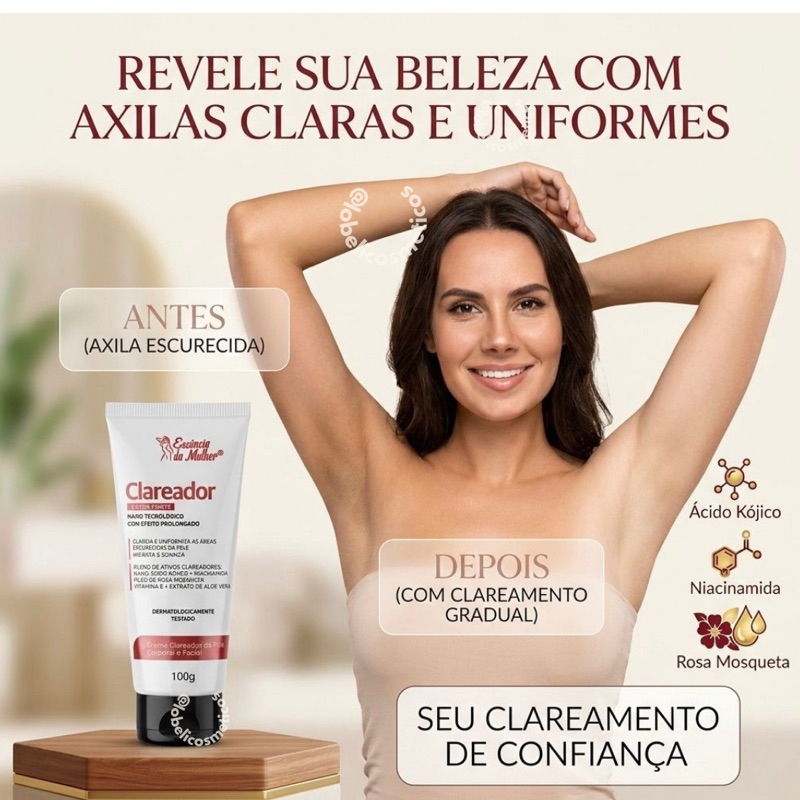 Creme Clareador Extra Forte Essência da Mulher 100g - Clareia Axilas, Virilhas e Áreas Escurecidas em Oferta na Shopee