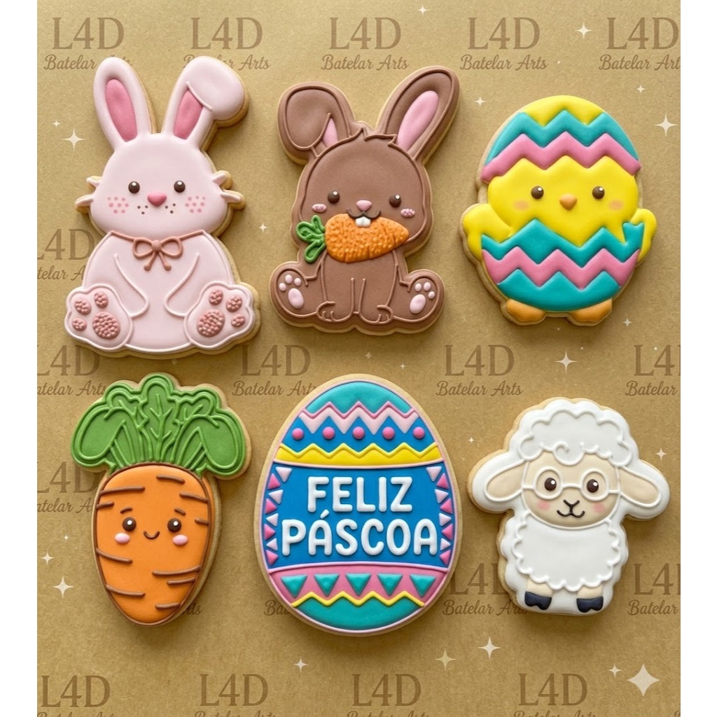Kit 6 Cortador Biscoito Páscoa Infantil Coelho Ovo Cenoura Ovelha Molde