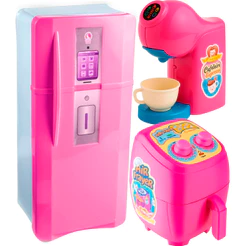 KIT COM 3 BRINQUEDOS GELADEIRA CAFETEIRA LIQUIDIFICADOR COZINHA FAZ DE CONTA BRINCANDO