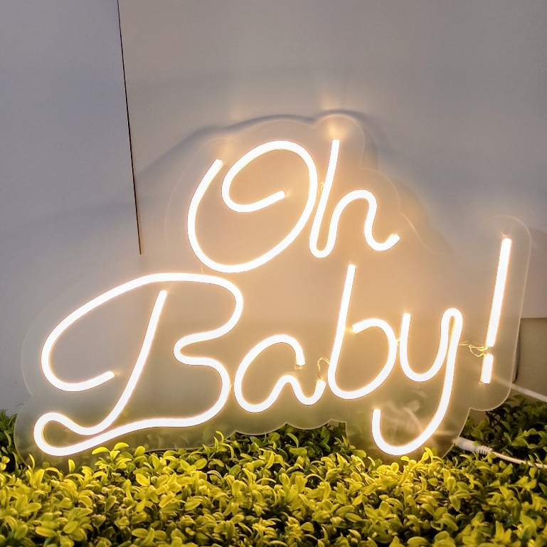 Led Neon Oh Baby Chá Revelação Branco Quente + Controladora de brinde