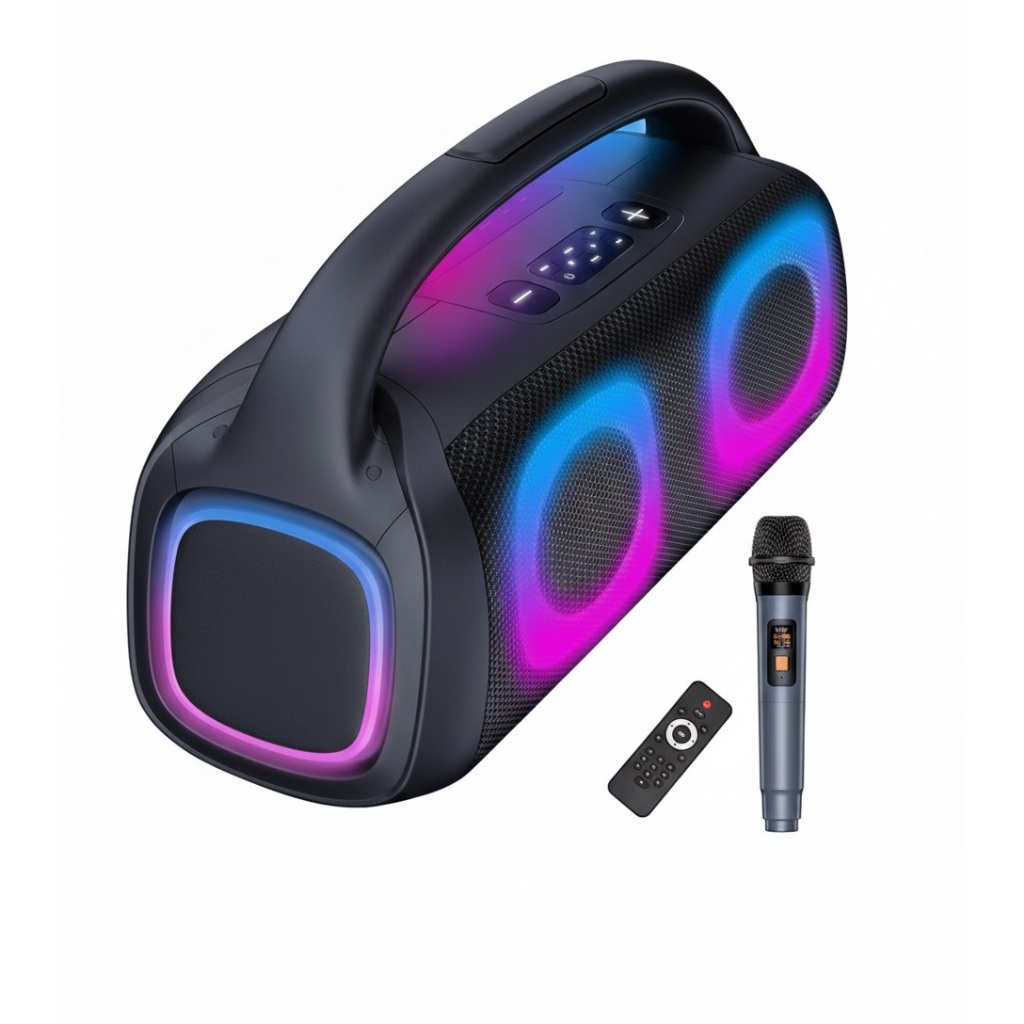 Caixa de Som Portátil Bluetooth RGB Wirelles Karaokê Microfone Controle Remoto 40W DR-501
