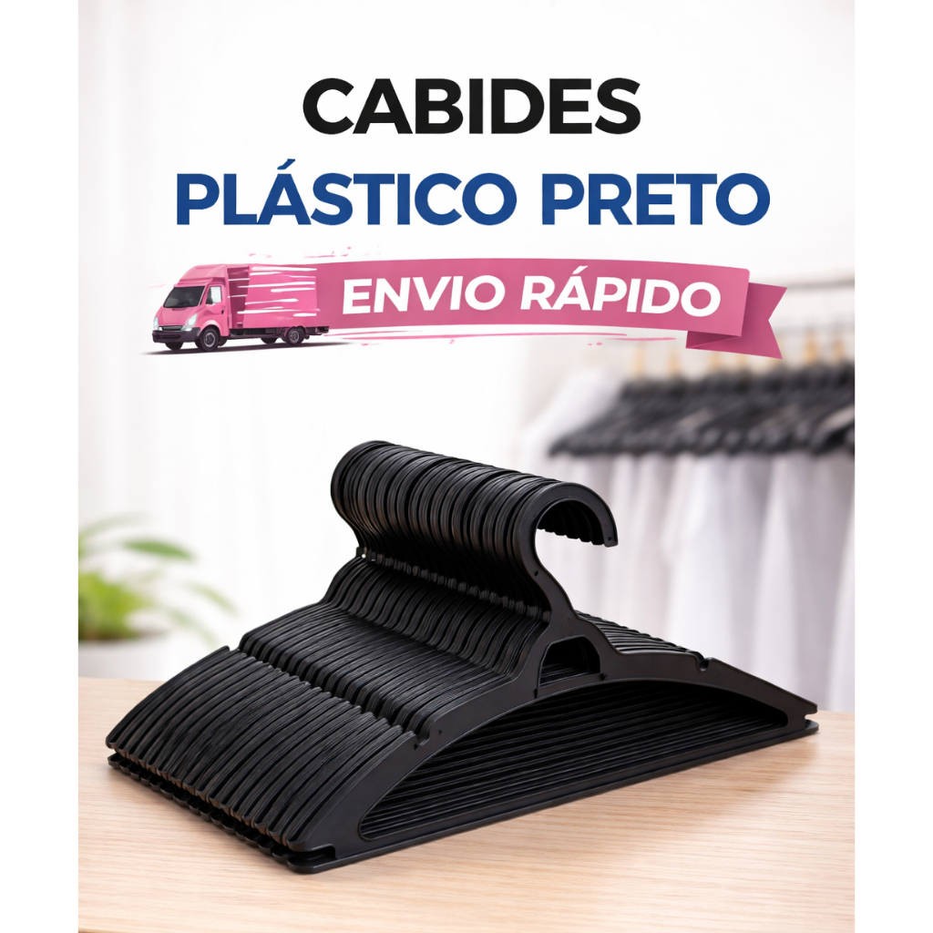 Cabide Adulto Preto Plástico Reforçado Kit com 100 Unidades Envio Imediato em Oferta na Shopee