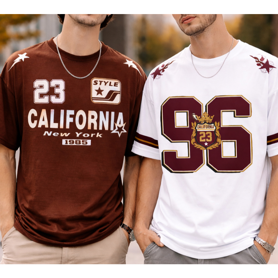Kit 2 Camisetas Estampadas Masculinas Algodão Verão California Numero Americano