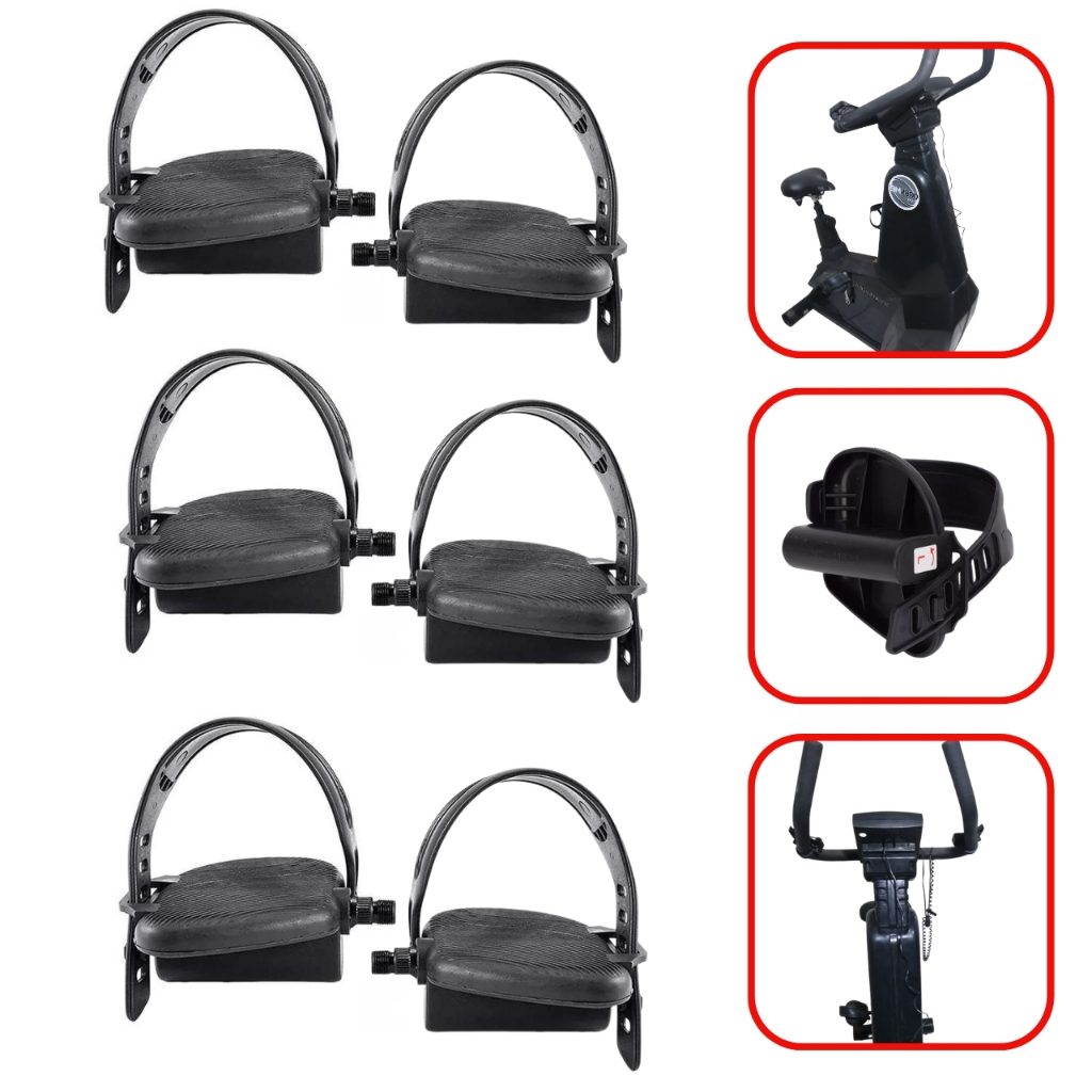 Kit Com 3 Pares de Pedal Com Alça Firma Pé Ajustável Para Bike Movement Bm 2800