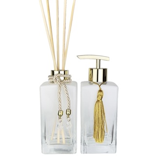 Par Vidro Square Degradê Branco 250ml Saboneteira Prime e Difusor Luxo C/ Pingente em Oferta na Shopee