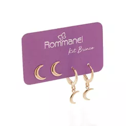 Kit Brinco Rommanel Argola com Lua Pendula Pendurada e Solitária 527551