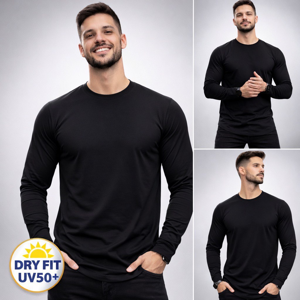 Camiseta Masculina Manga Longa  Proteção UV50+ Dry Fit Respirável Esportiva Academia Corrida Treino