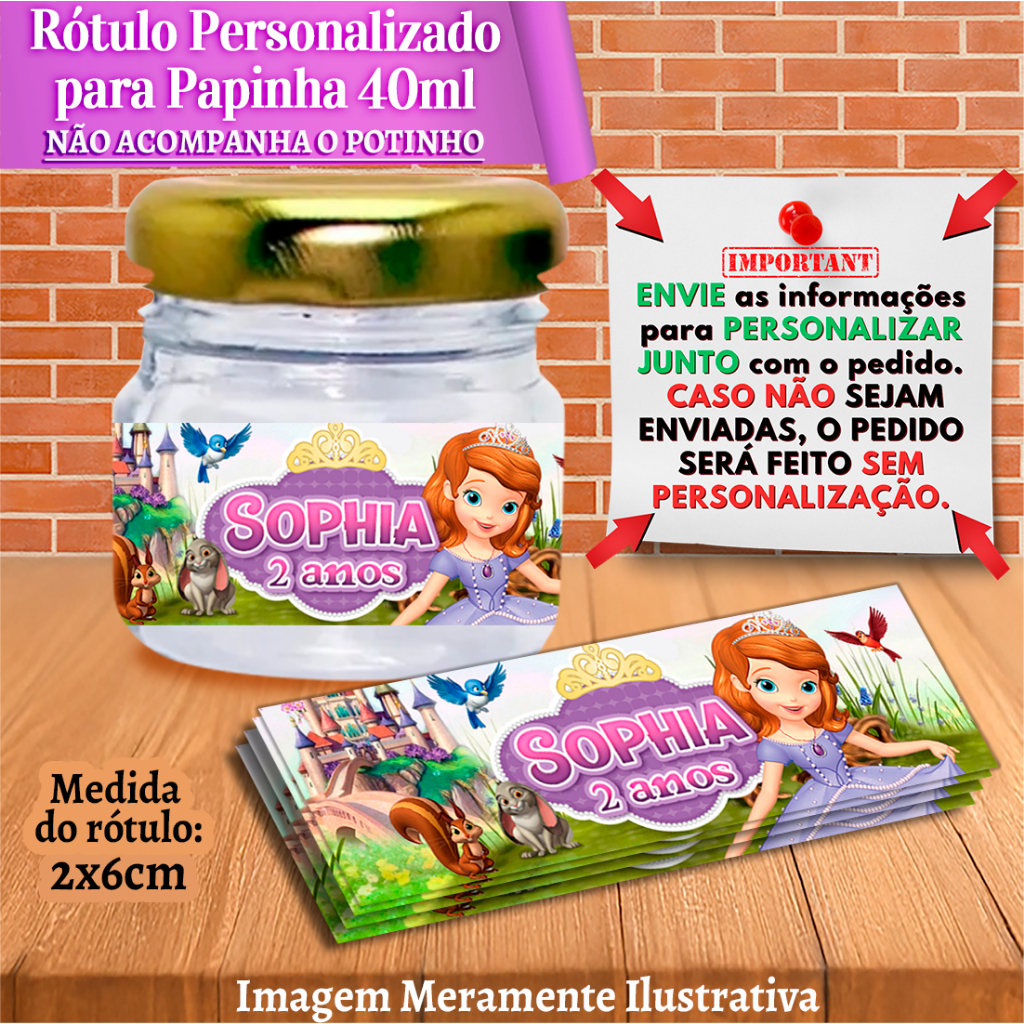 Rótulos adesivos Princesa Sofia Ideal para Papinhas 40ml 40g