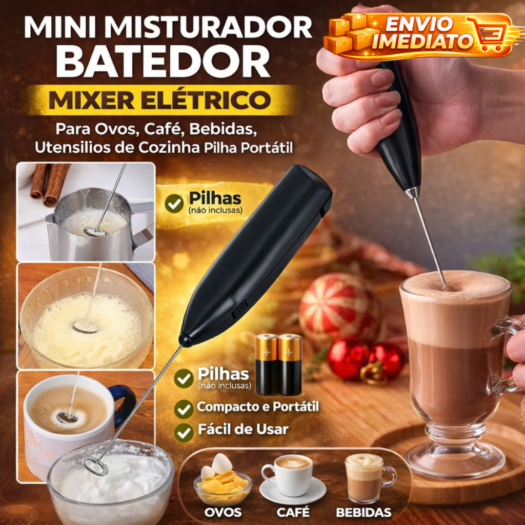 Mini Misturador Batedor Mixer Elétrico Para Ovos Café Bebidas Utensílios de Cozinha Pilha Portátil