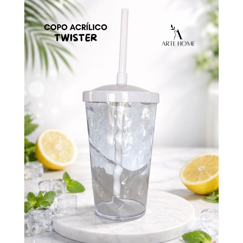 Copo Acrílico 500ml com Canudo e Tampa Reutilizável – 1 Unidade | Copo para Água, Suco, Academia, Escola e Escritório