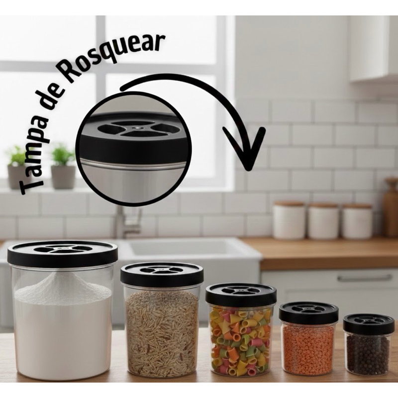 Kit de potes mantimentos 5 peças plástico porta mantimentos para cozinha