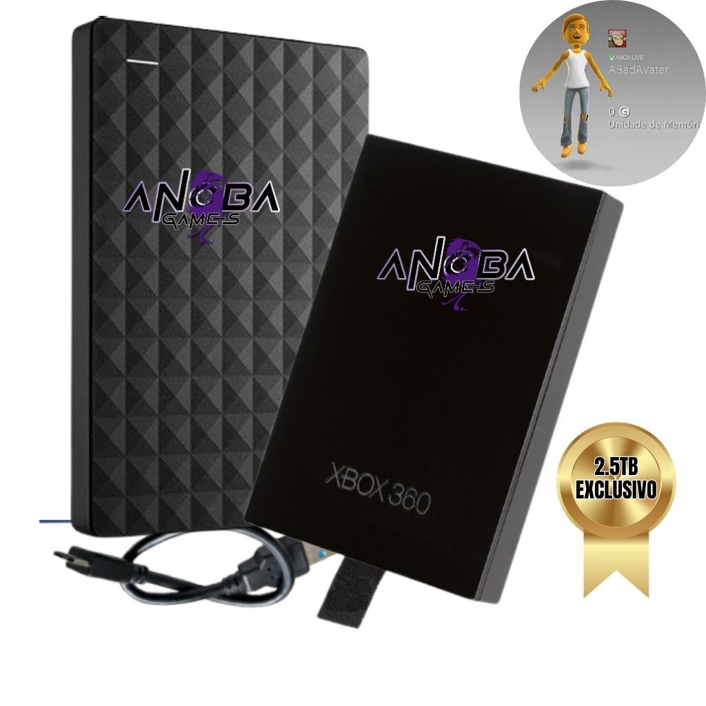 Super Kit 2.5TB Xbox 360 - 400 Jogos Lotado - HD 500GB + 2TB Externo