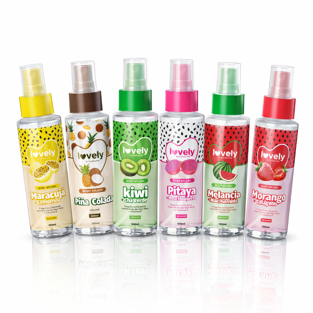 Kit completo  Body Splash Frutado Lovely Face Beautiful 100ml – Perfume-se com Leveza e Estilo! em Oferta na Shopee