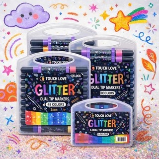 Caneta Dupla Com Glitter Marcadores (12/24/36/48)Cores Vibrantes Caneta De Cabeça Dupla Brilhante Gliter Arte Desenho