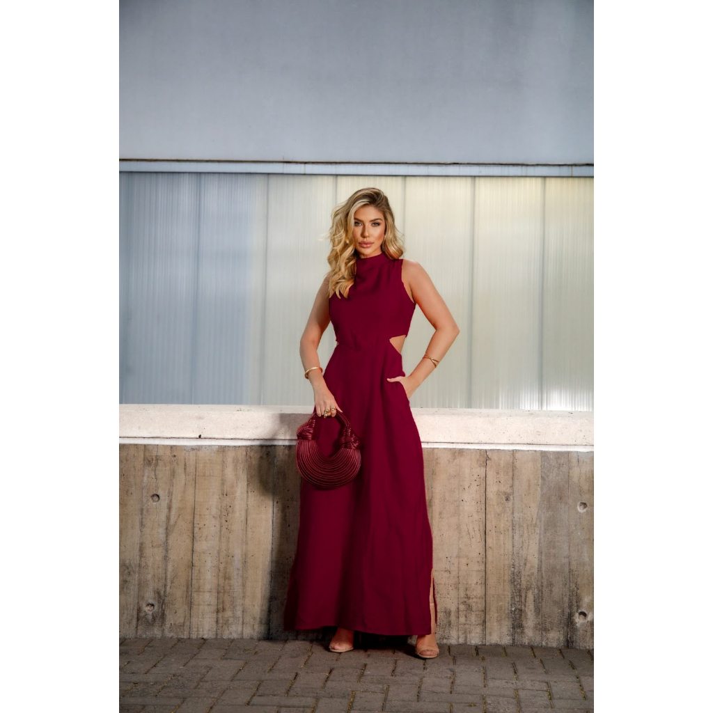 Vestido De Festa, Formatura, Casamento. Longo, Feminino , Gola Alta, Fenda Lateral, Detalhe com Abertura. (1454) em Oferta na Shopee