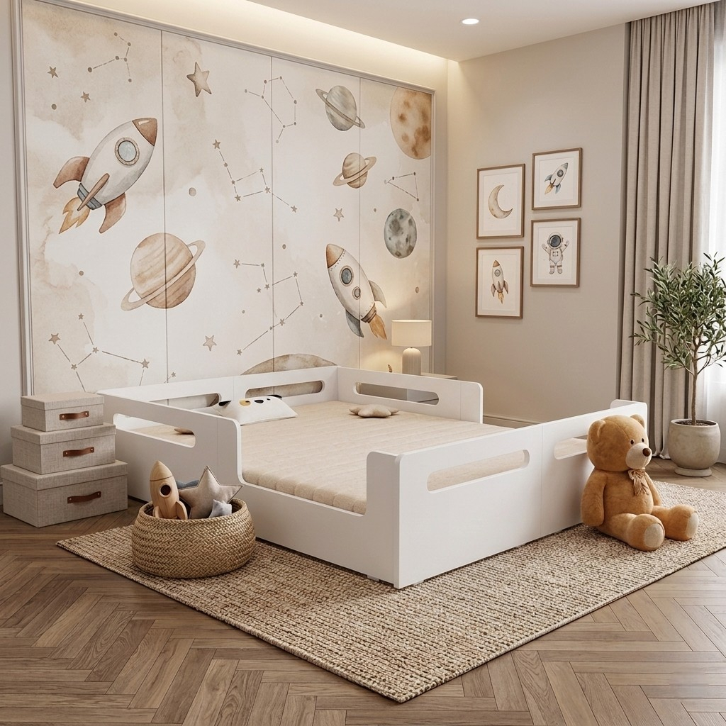 Cama Montessoriana Casal Infantil com Proteção Lateral em MDF – 2 Entradas