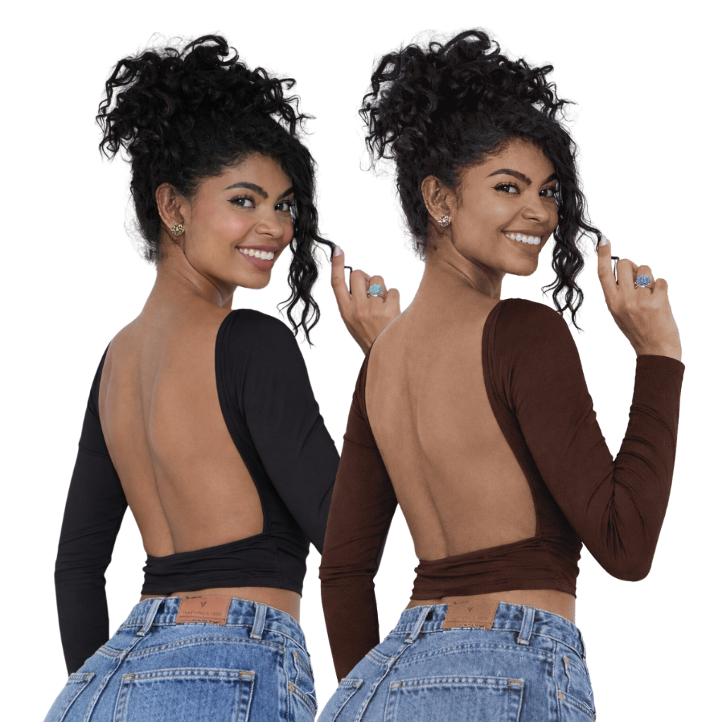 KIT 02 - Blusa com Parte de Trás Aberta e Mangas Compridas - Blusa de Manga Longa Com as Costas Abertas em Oferta na Shopee