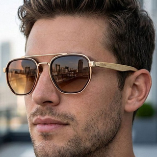 Óculos de Sol Hexagonal Quadrado Masculino Marrom Premium Clássico uv400 em Oferta na Shopee