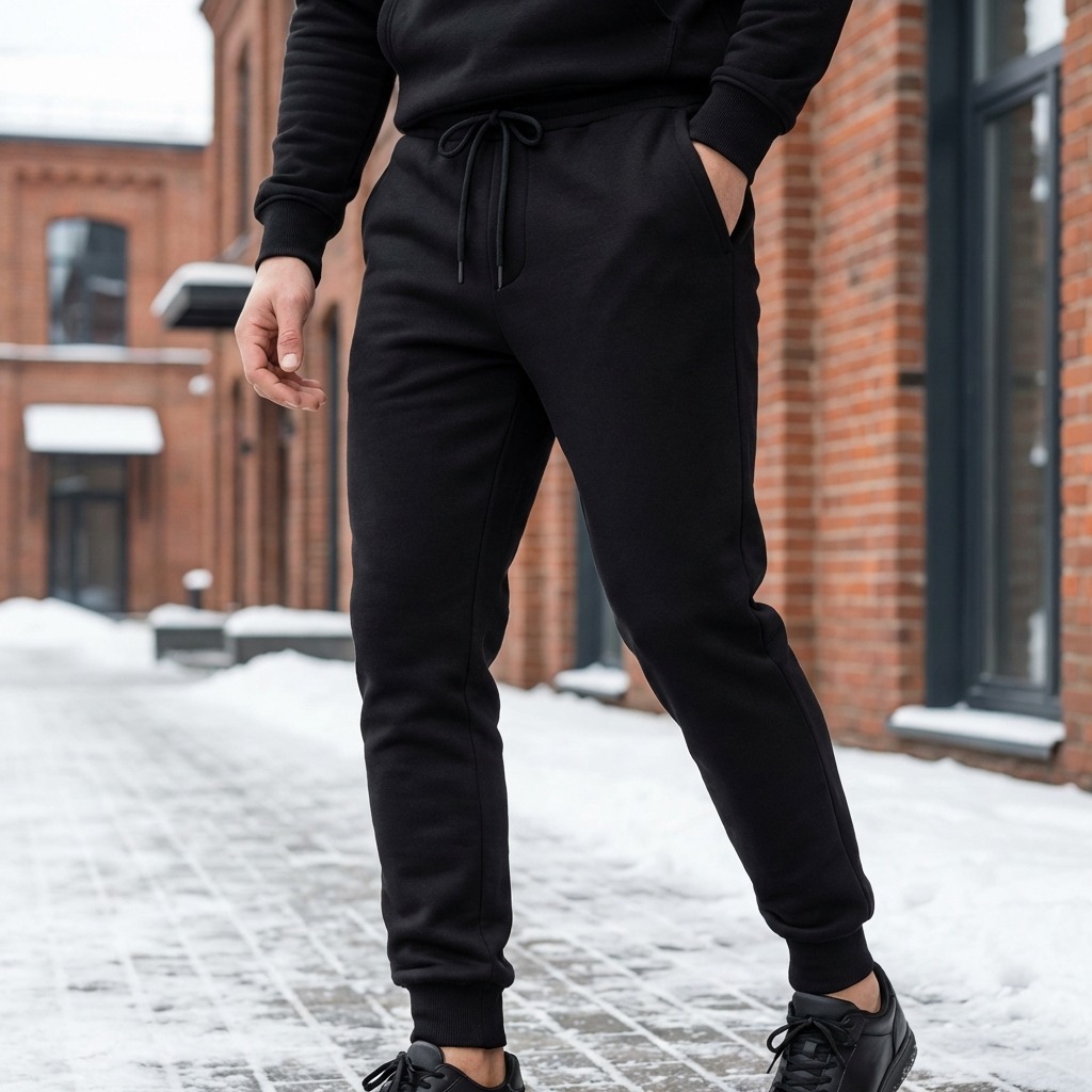 Calça Moletom Peluciada Jogger Com Punho e Cordão Ajustável Inverno Quente e Confortável