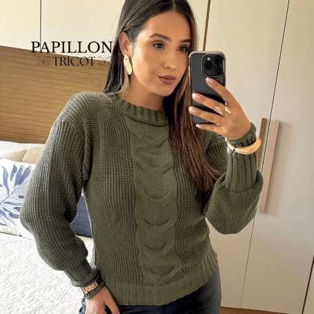 Blusa de Frio Feminina Estilo Blogueira com Trança Inverno 2026 Suéter Tricot Manga Bufante em Oferta na Shopee