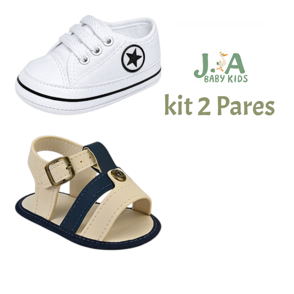Kit 2 Pares sandalia e tênis para bebê recém nascido menino