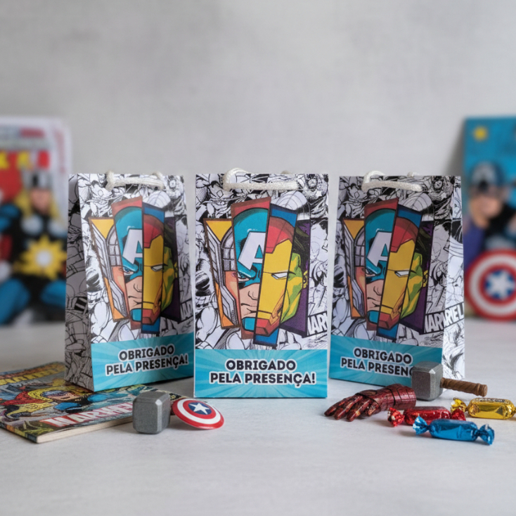 Sacolinhas Personalizadas para Festa Aniversario Lembrancinha Os Vingadores Heróis
